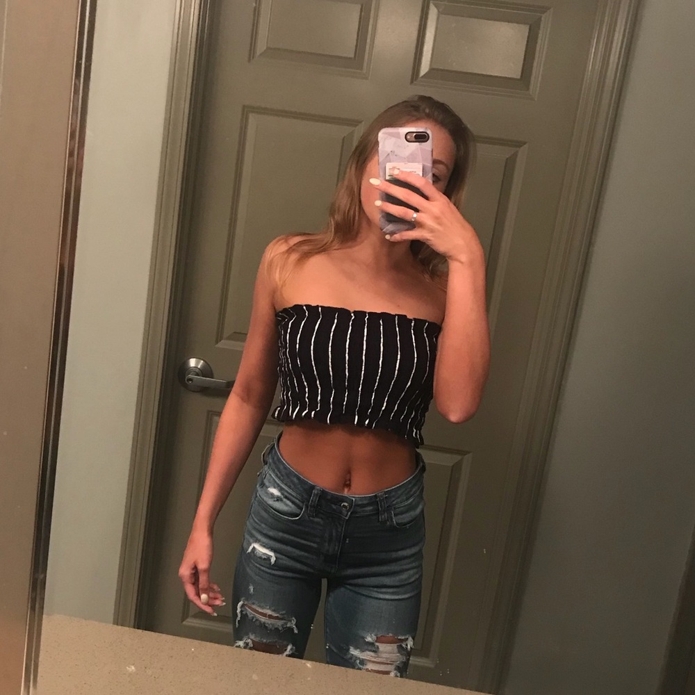 navy tube top w/ white striped by kendall & kylie